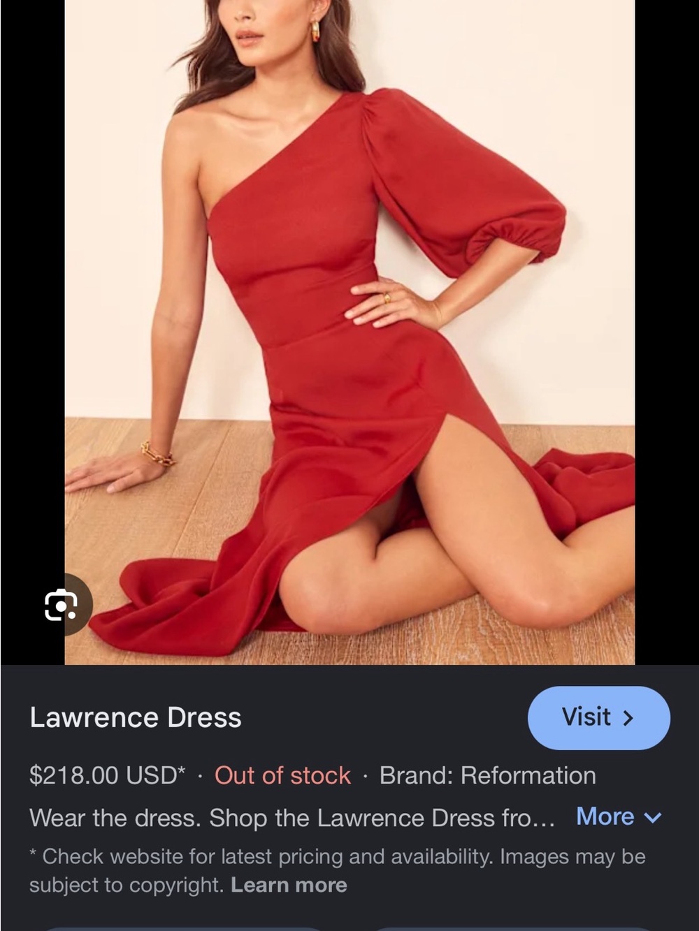 Reformation One-Shoulder Red Maxi Dress with Balloon Sleeve - Picture 2 of 4